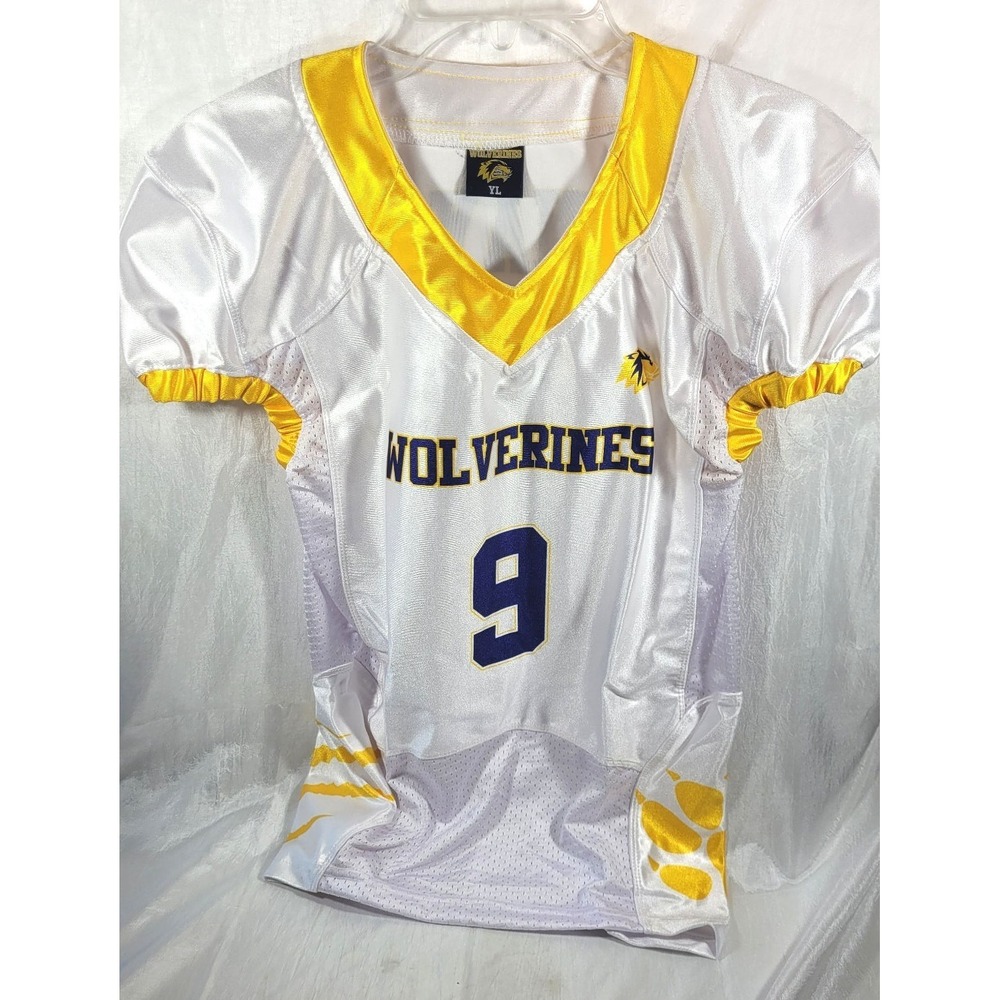 Wolverines #9 Anaya Youth Football Jersey - White/Yellow - Size Youth L